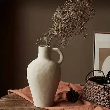 1 шт. Элегантная керамическая ваза в фермерском стиле – очаровательный настольный акцент с ручкой – универсальный декор для дома и гостиной