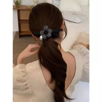 1 шт. Элегантная ткань «гусиная лапка», пятилепестковый цветок с бантом из ленты, темпераментная высокая эластичная повязка на голову, резинка для волос, резинка для хвостика