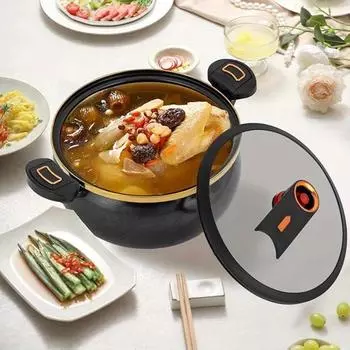 1 шт. Эмалированная кастрюля для супа, большая емкость, многофункциональная бытовая посуда, скороварка, антипригарное покрытие, двойные ручки, легко готовить чёрный