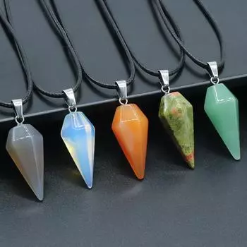 1 шт. Энергетический натуральный камень конус ожерелье кулон, геометрический стиль рейки исцеление кристалл кулон ожерелья для женщин мужчин рождественские украшения подарки 1Pc/3114mm
