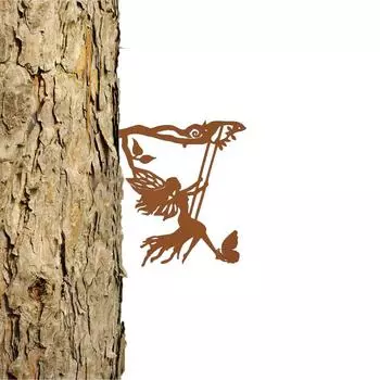 1 шт. Качели Эльф на ветке, стальной силуэт - Превратите свое открытое пространство в волшебное место с помощью этого очаровательного металлического настенного искусства бежевый