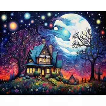 1 шт. Картина по номерам на холсте Деревня Ночь Картина по номерам Пейзаж Сделай сам Раскраска по номерам Взрослые Поделки Домашний Декор 40x50cm NO Frame