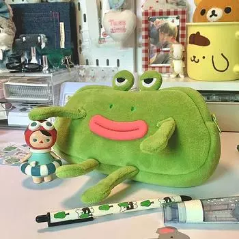 1 шт., кавайный пенал для девочек, зеленая сумка-лягушка, милые водонепроницаемые школьные принадлежности, эстетический органайзер, коробка, корейские канцелярские принадлежности