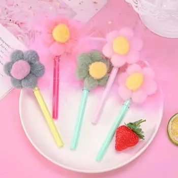 1 шт., кавайный шестигранный цветок, школьные принадлежности, канцелярские принадлежности, гелевая ручка, креативная милая плюшевая милая стильная забавная ручка Ink ColorBlack