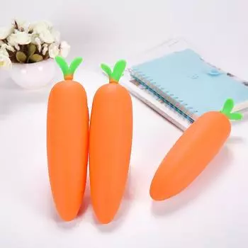 1 шт. кавайный силиконовый чехол-карандаш с морковкой, студенческие подарки, сумка-карандаш, школьная сумка для канцелярских принадлежностей