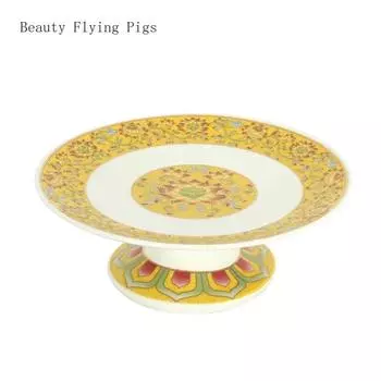 1 шт. керамическая цветная роспись для фруктовой тарелки с цветком лотоса на высокой ножке, подношение для сума, принадлежности для буддийского зала, буддийские подношения