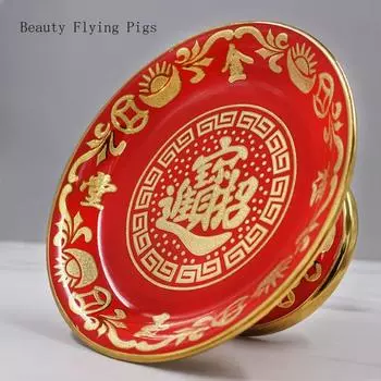 1 шт. керамическая фруктовая тарелка для домашнего использования, цветочная тарелка для подношения цветов лотоса, бог богатства, Будда, передняя фруктовая тарелка, орнамент фэн-шуй 6 inch
