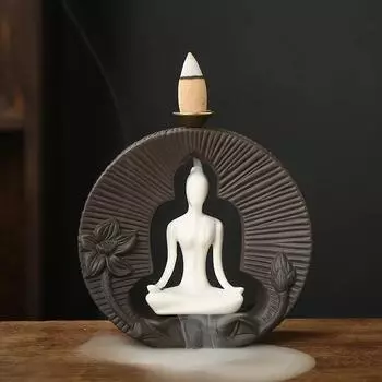 1 шт., керамическая курильница для йоги с обратным потоком, Будда, сияющий свет, для использования в офисе, чайном домике, домашнем декоре (Без благовоний)
