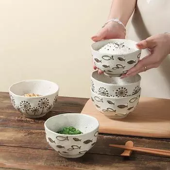 1 шт. Керамическая миска для риса 4,5 дюйма, керамическая миска для дома, ресторана, отеля, столовая посуда, одинарная миска для супа с рыбой-одуванчиком, Dec 4.5 inch