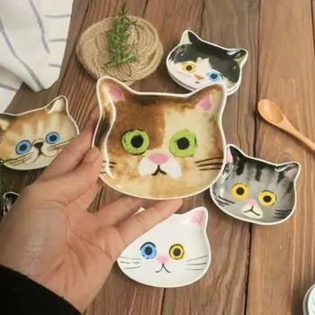 1 шт. Керамическая мультяшная голова кошки, идеальный подарок на новоселье, тарелки для закусок, кухонная мордашка кошки, керамическая тарелка, милая