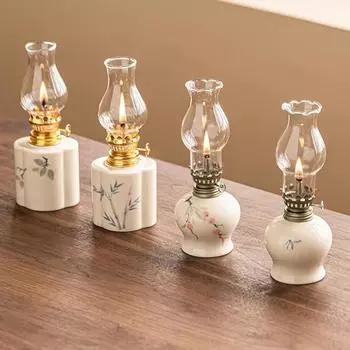 1 шт. Керамическая расписанная вручную декоративная лампа для освещения в стиле ретро, чайная церемония, китайский стиль, свеча для атмосферы, старая масляная керосиновая лампа