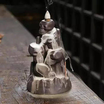 1 шт., керамическая ручная работа, украшение в виде черепа, водопад, курильница с обратным потоком, держатель для благовоний, ароматерапия, украшение на Хэллоуин