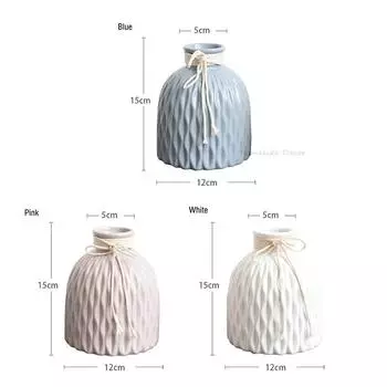 1 шт., керамическая ваза с волнистым дизайном, синяя, розовая, фарфоровая ваза для цветов с пеньковой веревкой, домашний декор, контейнер для посадки растений белый