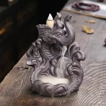 1 шт. Керамические изделия ручной работы Lucky Feng Shui Elephant & Dragon Домашнее украшение Backflow Censor Благовония Водопад Censor