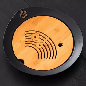 1 шт. керамический бытовой поднос для чая с цветной глазурью, роскошный современный сливной поддон, встроенный горшок для хранения воды, небольшой чайный столик, бамбуковое блюдце для домашнего ресторана