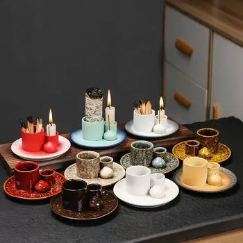 1 шт. Керамический держатель для благовоний - многофункциональный 4-в-1 для пало санто, шалфея, палочек, свечей и кристаллов, идеально подходит для Рождества