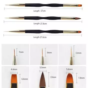 1 шт. кисть для маникюра с двойной головкой, черный УФ-гель-лак, кисть для рисования ногтей, тонкая кисть для ногтей, профессиональные инструменты для нанесения точечных рисунков в полоску для ногтей