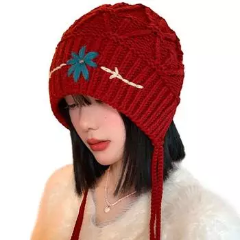 1 шт. кисточка универсальная шерстяная шапочка модный цветок крючком шапка для защиты ушей в стиле бохо