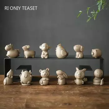 1 шт., китайская керамическая посуда со знаком зодиака, маленькая чайная ручная скульптура, поделки, статуэтка животного, украшения, чайная фигурка, декор для чайного сервиза