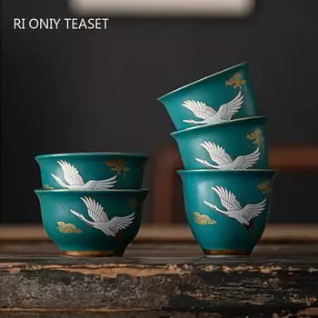1 шт. китайская расписанная вручную керамическая чашка для чая с изображением журавля, чашка для чая Pu er Master, ручная работа, бытовая дорожная чайная утварь, чайный сервиз