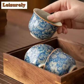 1 шт. китайская сине-белая керамическая чашка для чая, анти-накипь, ручная работа, цветы, фарфоровая чаша для чая, дорожная чашка для медитации, чайный набор 70 мл