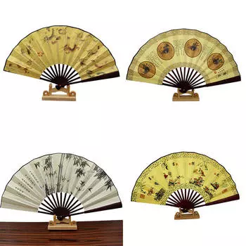 1 шт. китайский складной веер с рисунком китайской живописи из полиэстера, случайный стиль веера 27cm