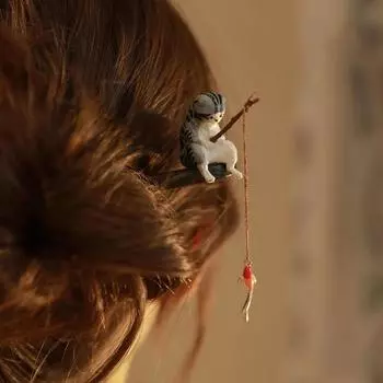 1 шт., китайский стиль, винтажная кошка, рыбалка, деревянная палочка для волос, женские аксессуары для чонсама