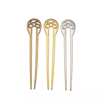 1 шт. Классическая металлическая U-образная шпилька для волос, винтажные палочки для волос, вилки, 2 зубца, шиньон, аксессуар для женских причесок для девочек серебряный