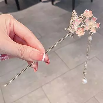 1 шт. Классические китайские аксессуары для волос в стиле бабочки и цветка, заколка для волос ручной работы для женщин, для повседневной носки, для праздника, элегантная заколка для волос для девочки