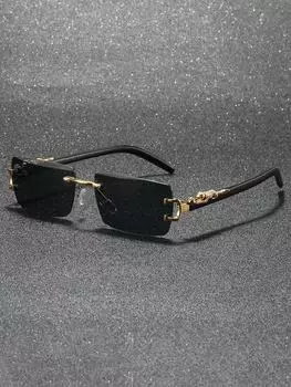 1 шт. Классические квадратные модные солнцезащитные очки без оправы с декором в виде животных для повседневной жизни на открытом воздухе. Аксессуары для очков.