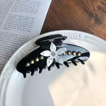 1 шт. Классический объем для волос «Вистерия», Элегантный большой размер с инкрустацией бриллиантами, Женский французский стиль люкс, Зажим-акула, Заколка для волос