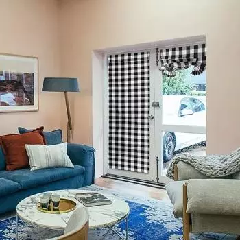 1 шт., клетчатая дверная занавеска, светофильтрация, временная обработка окон для окон Tricia 66x173cm чёрный/белый