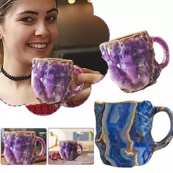 1 шт., кофейная чашка из минерального хрусталя ручной работы, элегантная кофейная чашка, полупрозрачная кофейная чашка фиолетовый
