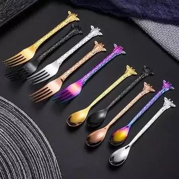 1 шт. Кофейная ложка из нержавеющей стали, ложка в форме мультяшного жирафа, животная вилка для торта и десерта, кофейная ложка fork серебряный