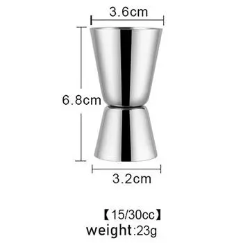 1 шт., коктейльный стакан для бара, нержавеющая сталь, стакан для красного вина, сока, двойной мерный стаканчик для спирта, аксессуары для домашнего бара, вечеринки, бара 15and30cc серебряный