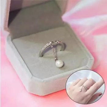 1 шт. Кольца Регулируемые Кольца Темперамент Ювелирные Изделия Жемчужная Кисточка Циклическая Цепочка Жемчужное Кольцо Подвеска 16mm серебряный