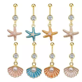 1 шт., кольцо для пупка из нержавеющей стали, гвоздь, бабочка, ракушка, цветная морская звезда, кулон, кольцо для пирсинга пупка, ювелирное изделие
