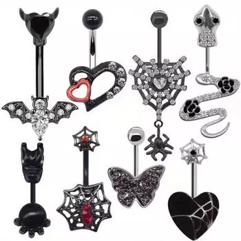 1 шт., кольцо для пупка паука из нержавеющей стали, большой дракон, пупок для ногтей на Хэллоуин, черная серия, ювелирные изделия в форме летучей мыши в форме сердца S0381-style07