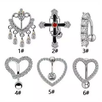 1 шт., кольцо для пупка с бахромой и крестом, циркон, кольцо из нержавеющей стали, перевернутое кольцо для пупка с украшениями для ногтей в виде пупка