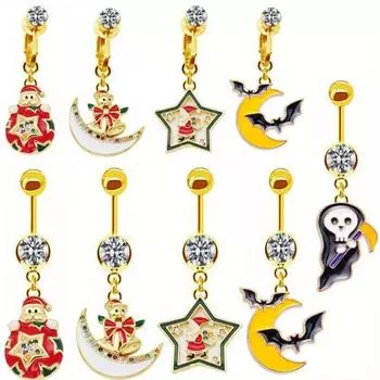 1 шт. кольцо для пупка в виде Санты, снеговика, из нержавеющей стали, украшение для пупка в виде луны, головы призрака, пяти звезд, пирсинг для пупка, ювелирное изделие
