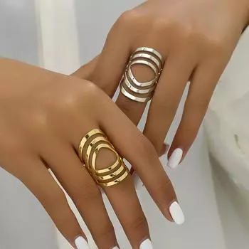 1 шт. кольцо-манжета в стиле хип-хоп с полым геометрическим дизайном, подходящее для повседневных нарядов, аксессуар для вечеринок, регулируемое, подходит для мужчин и женщин золотой