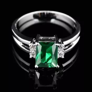 1 шт., кольцо с зеленым камнем и цирконием прямоугольной огранки, модное серебристое обручальное кольцо с любовью, винтажные обручальные кольца 6