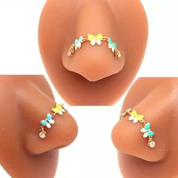 1 шт., кольцо в носу с бабочкой из нержавеющей стали, кольцо в носу с цветком, кольцо в носу, цепочка для ногтей, пирсинг, кольцо в носу, ювелирные изделия