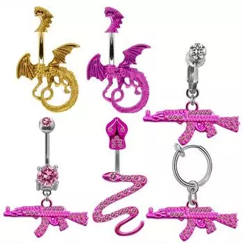 1 шт., кольцо в пупок дракона, кольцо в пупок летучей мыши, пистолет, змея, пирсинг пупка, кольцо с украшением в виде пупка, украшение для ногтей