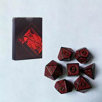 1 шт. колода игральных карт и 7 игральных костей, черные износостойкие и прочные пластиковые игральные карты, 7 наборов красных игральных костей с винтажным узором красный