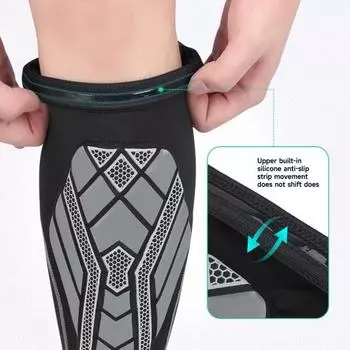 1 шт., компрессионные рукава для голени, противоскользящие, дышащие, шины для голени, облегчение боли, мужчины, женщины, бег, велоспорт, спортивная защита ног, бандаж M чёрный