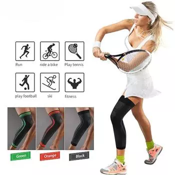 1 шт., компрессионные рукава для ног, наколенники с длинными рукавами, поддержка колена для футбола, бейсбола, бега, езды на велосипеде, тяжелой атлетики и фитнеса M зелёный