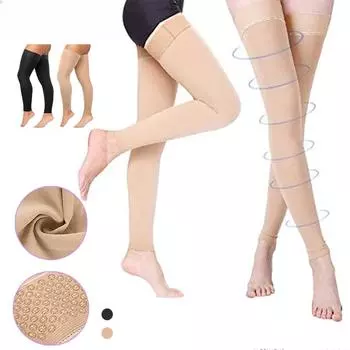 1 шт., компрессионные рукава до бедра с силиконовой лентой для женщин и мужчин, твердые, 20-30 мм рт. ст., градуированная поддержка S бежевый