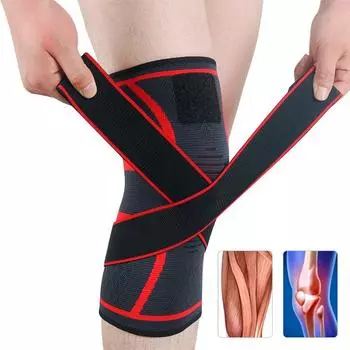 1 шт., компрессионный наколенник, нескользящие наколенники, регулируемый наколенник с прижимным ремнем для занятий спортом, бега M красный