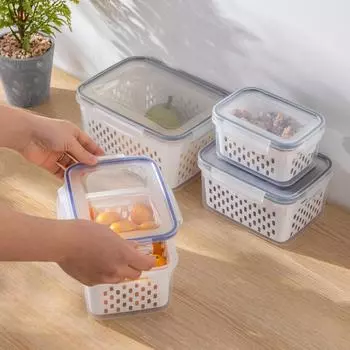 1 шт., контейнер для хранения консервации в холодильнике, дренажная корзина, контейнеры для хранения, герметичная коробка, дренажная коробка для овощей и фруктов пищевого класса синий